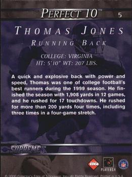 2000 Collector's Edge Supreme - Perfect Ten #5 Thomas Jones Back