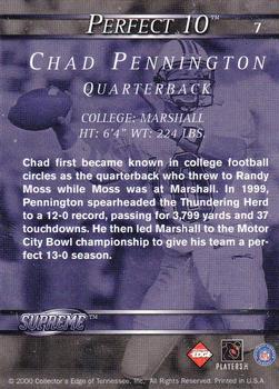 2000 Collector's Edge Supreme - Perfect Ten #7 Chad Pennington Back