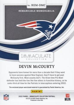2022 Panini Immaculate Collection - Remarkable Memorabilia #REM-DMC Devin McCourty Back