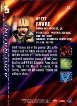 2000 Collector's Edge T3 - Adrenaline #A5 Brett Favre Back
