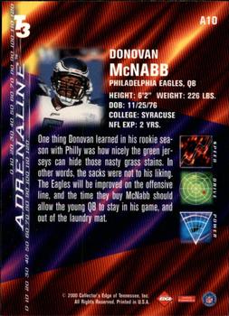 2000 Collector's Edge T3 - Adrenaline #A10 Donovan McNabb Back