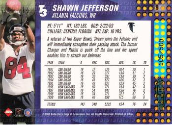 2000 Collector's Edge T3 - HoloPlatinum #9 Shawn Jefferson Back