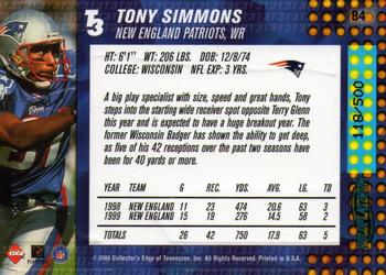 2000 Collector's Edge T3 - HoloPlatinum #84 Tony Simmons Back