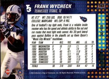2000 Collector's Edge T3 - HoloRed #143 Frank Wycheck Back