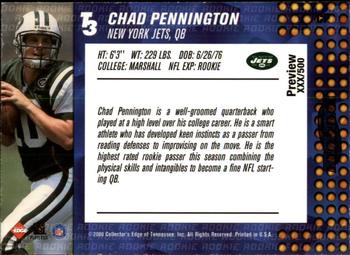 2000 Collector's Edge T3 - Previews HoloPlatinum #CP Chad Pennington Back
