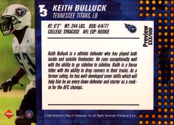 2000 Collector's Edge T3 - Previews HoloPlatinum #KB Keith Bulluck Back