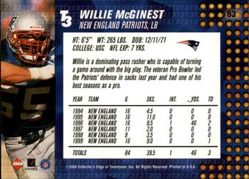 2000 Collector's Edge T3 - Retail #83 Willie McGinest Back