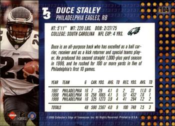 2000 Collector's Edge T3 - Retail #104 Duce Staley Back