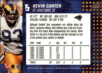 2000 Collector's Edge T3 - Retail #111 Kevin Carter Back