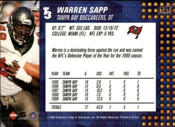 2000 Collector's Edge T3 - Retail #137 Warren Sapp Back