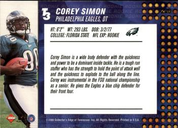 2000 Collector's Edge T3 - Retail #206 Corey Simon Back