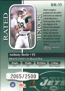 2000 Donruss - Rated Rookies #RR-33 Anthony Becht Back