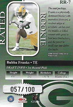 2000 Donruss - Rated Rookies Medalist #RR-7 Bubba Franks Back