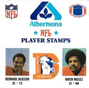 1980 Denver Broncos NFL Player Stamps ##NNO Bernard Jackson / Haven Moses Front
