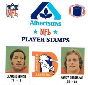 1980 Denver Broncos NFL Player Stamps ##NNO Claude Minor / Randy Gradishar Front