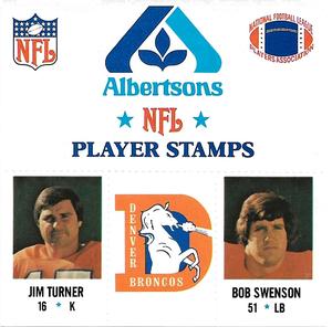1980 Denver Broncos NFL Player Stamps ##NNO Jim Turner / Bob Swenson Front