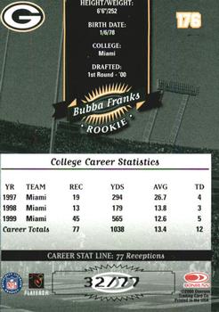 2000 Donruss - Stat Line Career #176 Bubba Franks Back