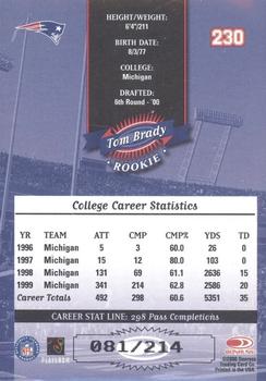 2000 Donruss - Stat Line Career #230 Tom Brady Back