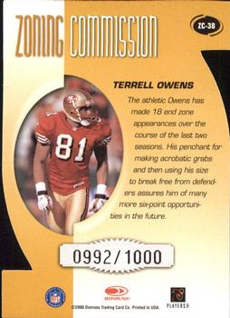 2000 Donruss - Zoning Commission #ZC-38 Terrell Owens Back