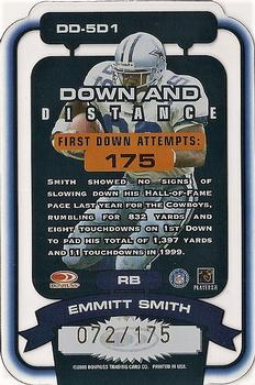 2000 Donruss Elite - Down and Distance Die Cuts #DD-5D1 Emmitt Smith Back