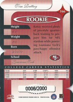 2000 Donruss Elite - Rookie Die Cuts #166 Tim Rattay Back