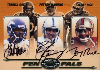 2000 Donruss Preferred - Pen Pals #PP-79 Terrell Davis / Jerry Rice / Peyton Manning Front