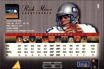 1995 Select Certified #8 Rick Mirer Back