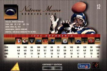 1995 Select Certified #12 Natrone Means Back