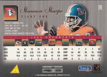 1995 Select Certified #19 Shannon Sharpe Back