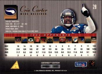 1995 Select Certified #28 Cris Carter Back