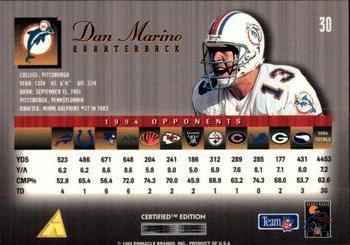 1995 Select Certified #30 Dan Marino Back