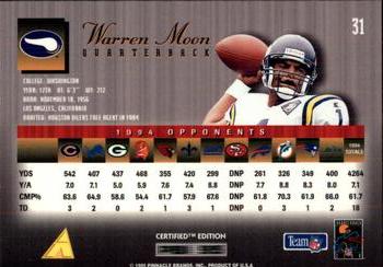 1995 Select Certified #31 Warren Moon Back