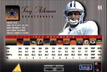 1995 Select Certified #44 Troy Aikman Back