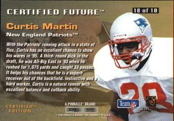 1995 Select Certified - Certified Future #10 Curtis Martin Back