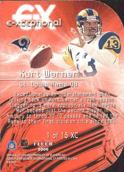 2000 Fleer E-X - E-Xceptional Red #1 XC Kurt Warner Back