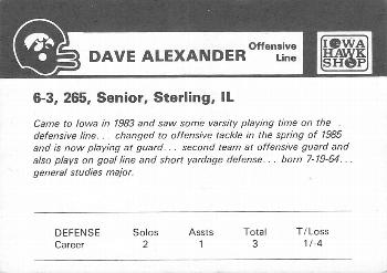 1986 Iowa Hawkeyes #NNO Dave Alexander Back