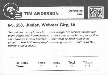 1986 Iowa Hawkeyes #NNO Tim Anderson Back