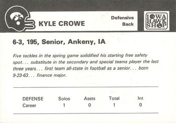 1986 Iowa Hawkeyes #NNO Kyle Crowe Back