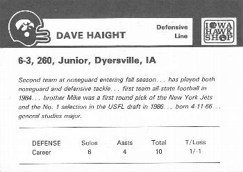 1986 Iowa Hawkeyes #NNO Dave Haight Back