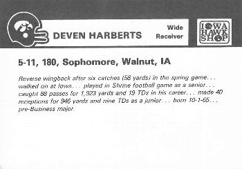 1986 Iowa Hawkeyes #NNO Deven Harberts Back
