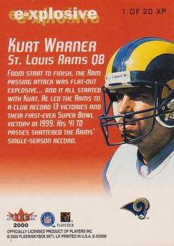 2000 Fleer E-X - E-Xplosive #1 XP Kurt Warner Back
