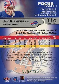 2000 Fleer Focus - Draft Position #110 Jay Riemersma Back