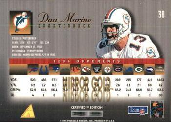1995 Select Certified - Mirror Gold #30 Dan Marino Back