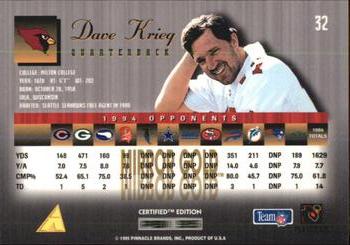 1995 Select Certified - Mirror Gold #32 Dave Krieg Back