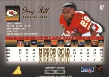 1995 Select Certified - Mirror Gold #97 Greg Hill Back