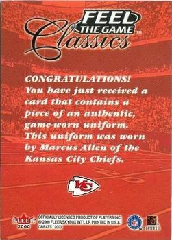 2000 Fleer Greats of the Game - Feel The Game Classics #NNO Marcus Allen Back