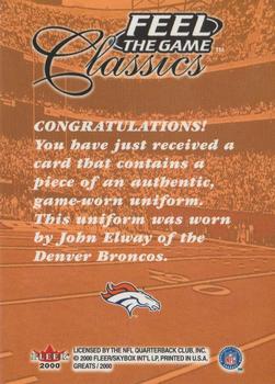 2000 Fleer Greats of the Game - Feel The Game Classics #NNO John Elway Back