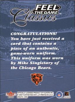2000 Fleer Greats of the Game - Feel The Game Classics #NNO Mike Singletary Back