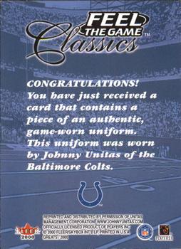 2000 Fleer Greats of the Game - Feel The Game Classics #NNO Johnny Unitas Back