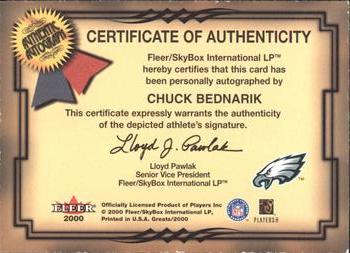 2000 Fleer Greats of the Game - Gold Border Autographs #NNO Chuck Bednarik Back